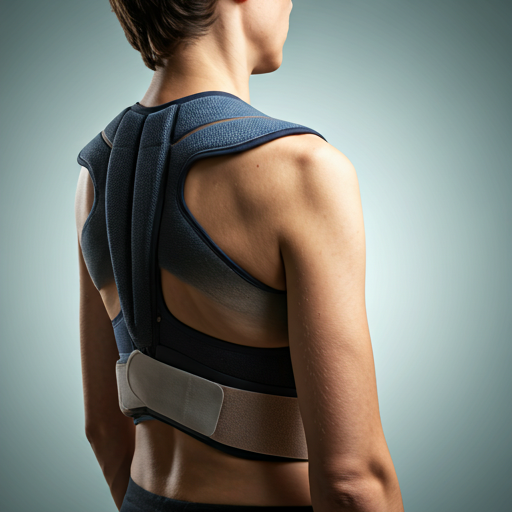 Person wearing a blue and gray back brace 